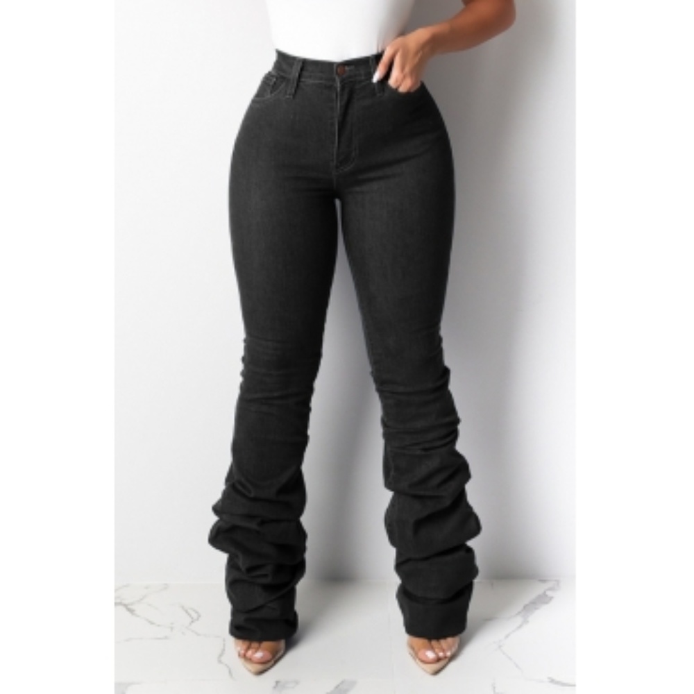 High Waist Scrunched Jeans BLACK